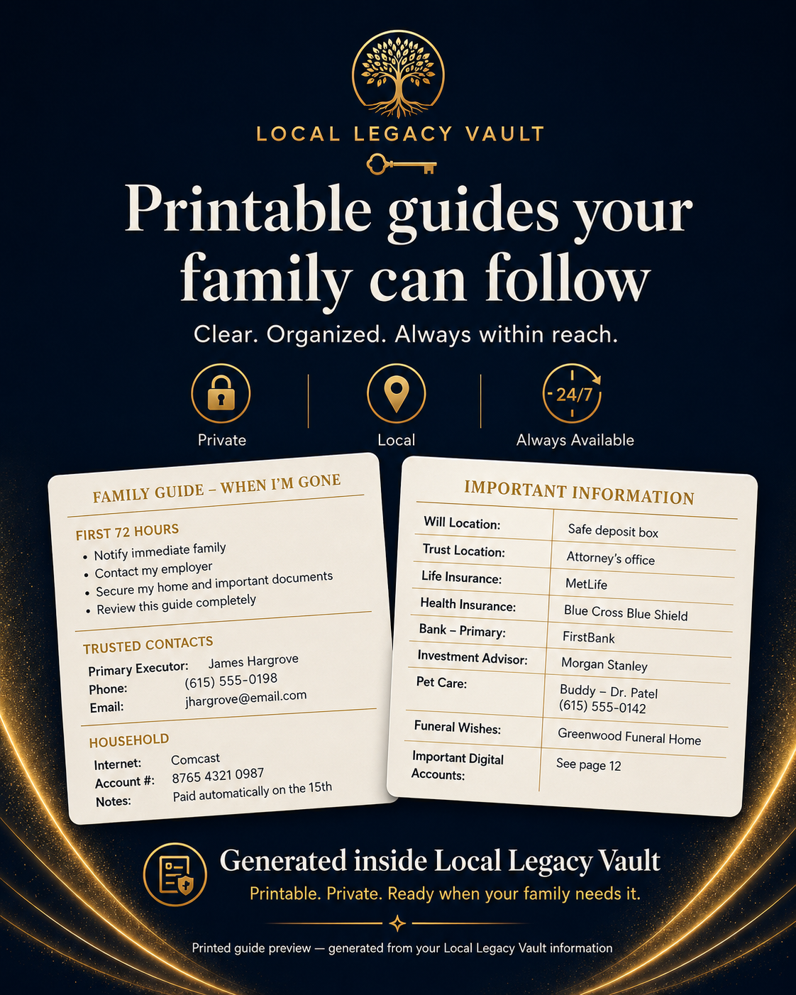 Preview of printable Local Legacy Vault family guides